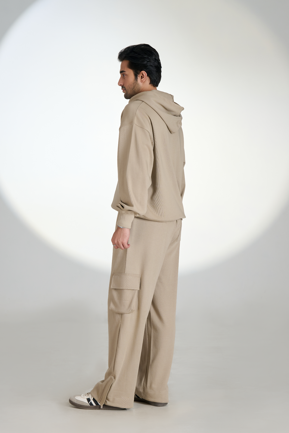 French Terry Multi Pocket Cargo Trousers (Beige)