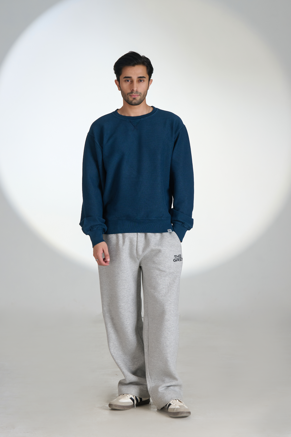 Corduroy Crew Neck Sweatshirt (Navy Blue)