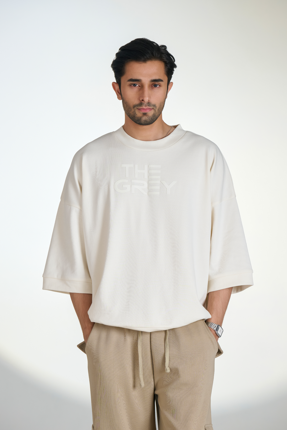 Interlock Mock Neck T-Shirt (Creme)