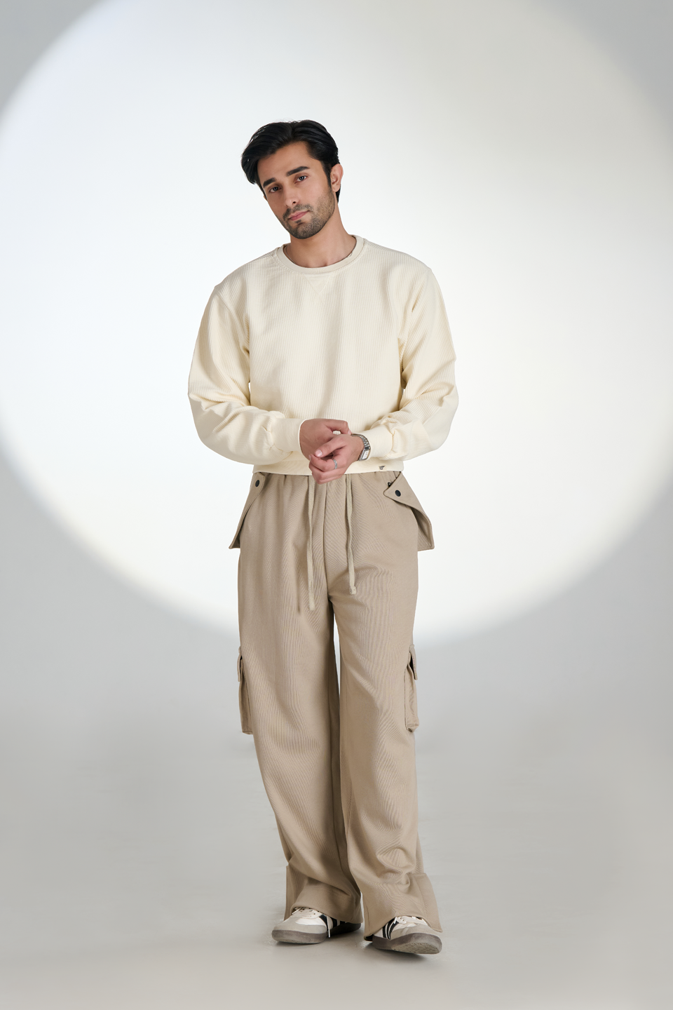 Corduroy Crew Neck Sweatshirt (Creme)