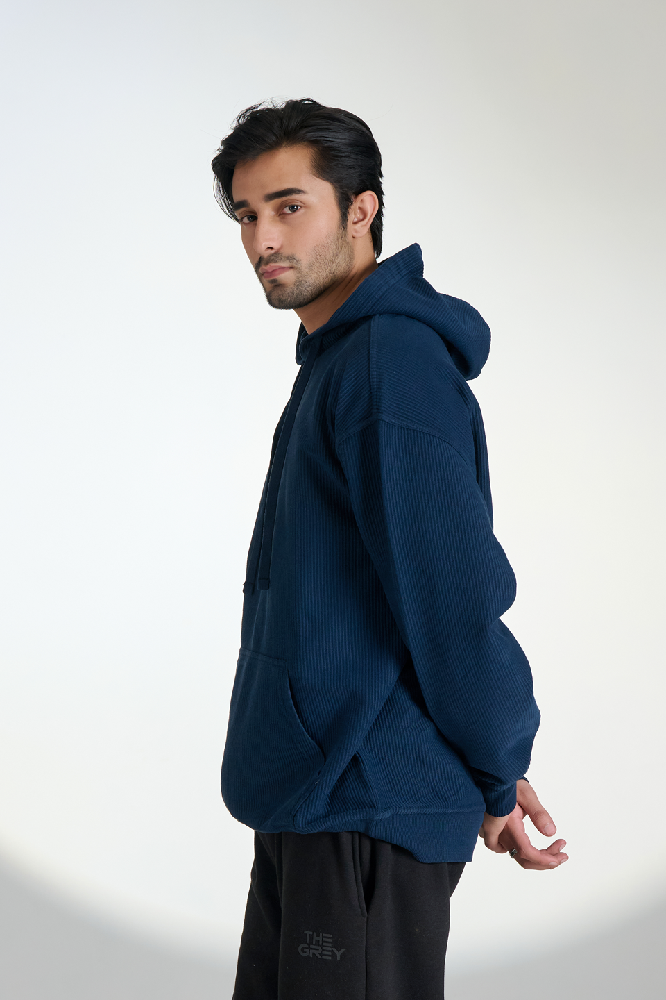 Corduroy Pull Over Hoodie (Navy)
