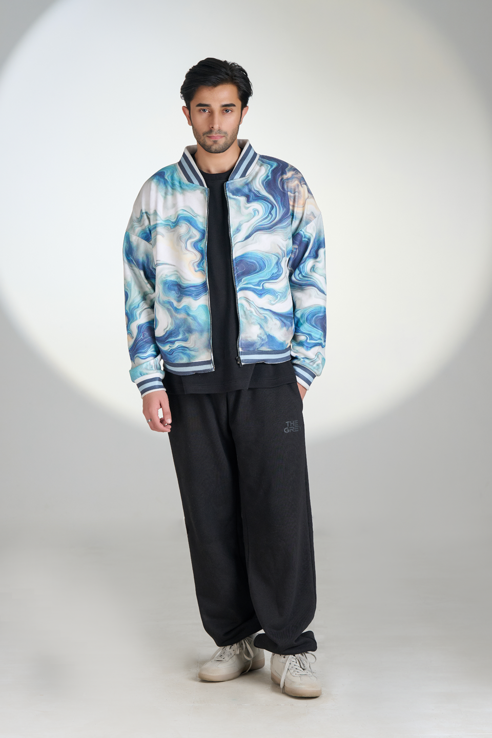 Polar Fleece Digital Print Zipper Bomber (Marbelling)