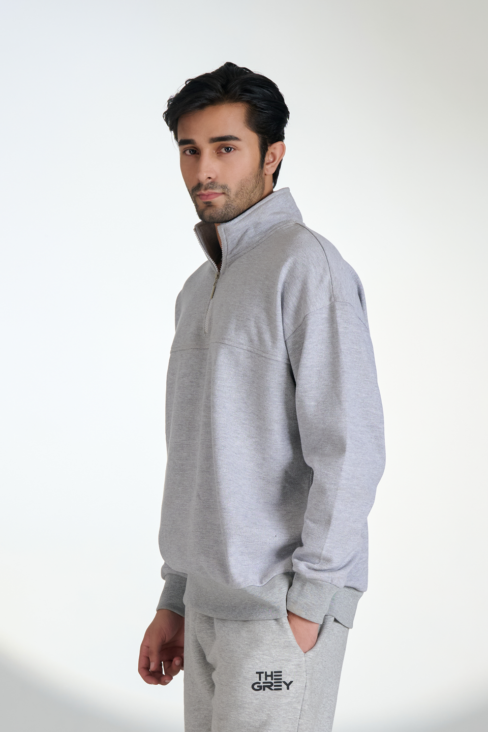 Pique Fleece Half Zipper Neck Sweatshirt (Heather Grey)