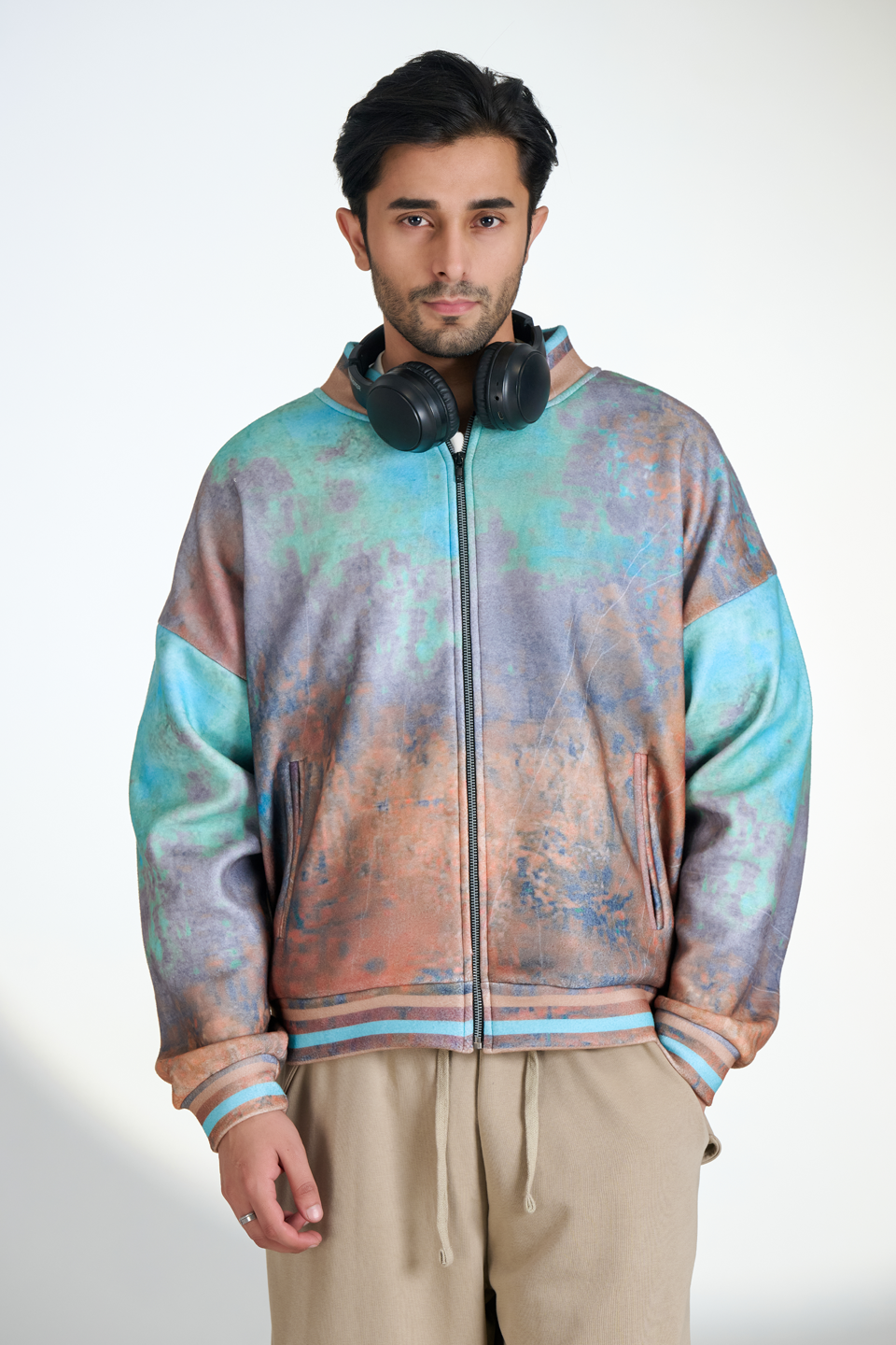 Polar Fleece Digital Print Zipper Bomber (Rust Diffuse)