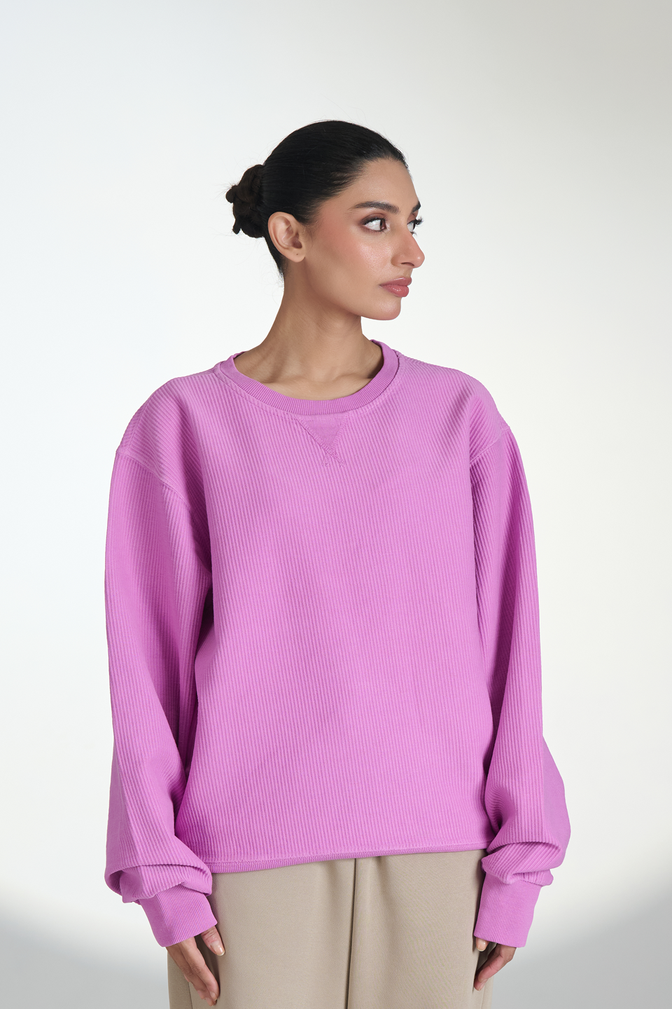Corduroy Crew Neck Sweatshirt (Pink)
