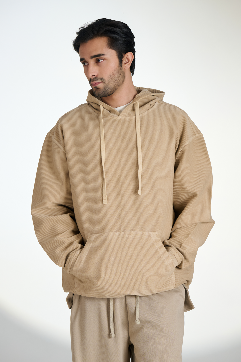 Corduroy Pull Over Hoodie (Beige)