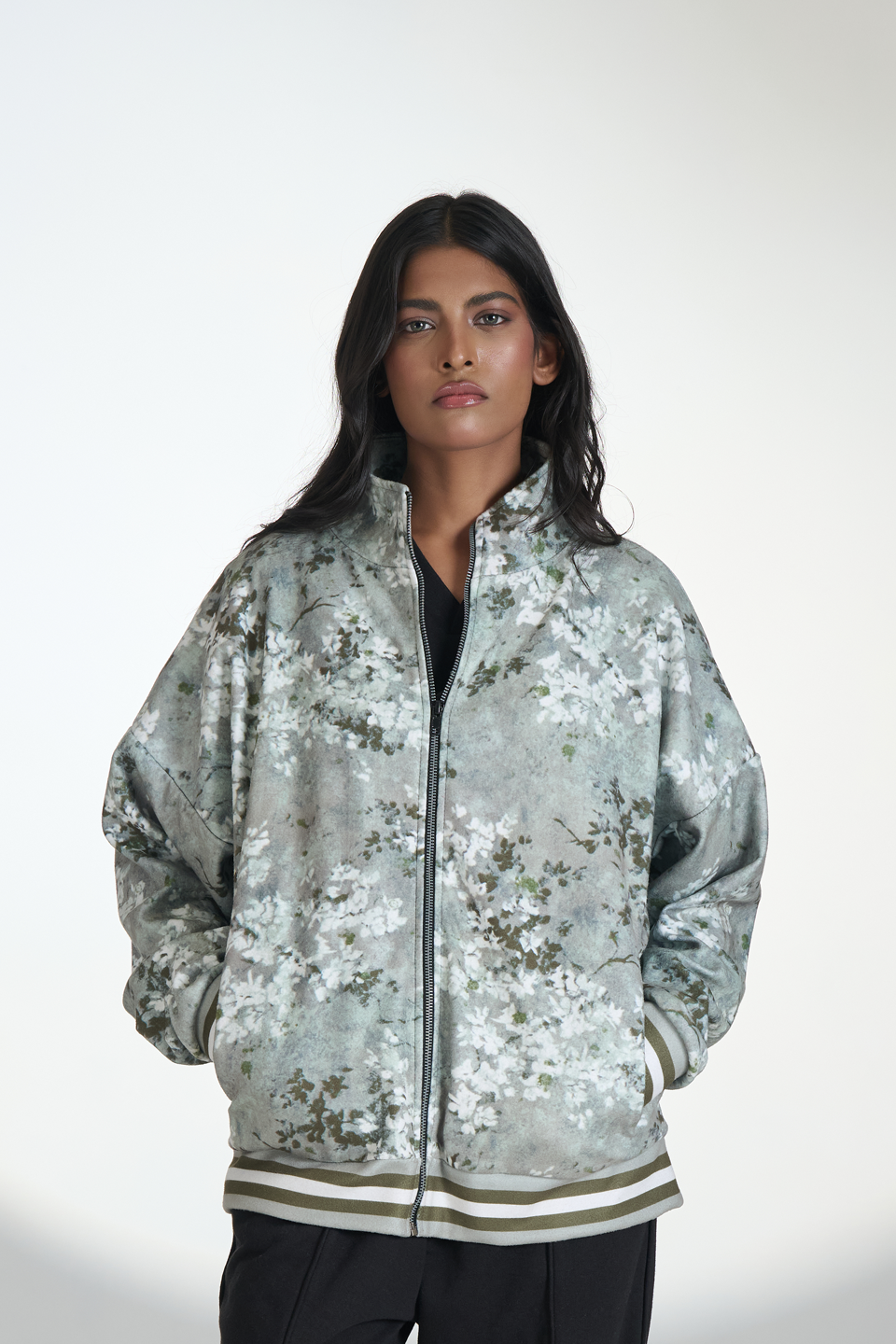 Polar Fleece Digital Print High Neck Zipper (Foliage)