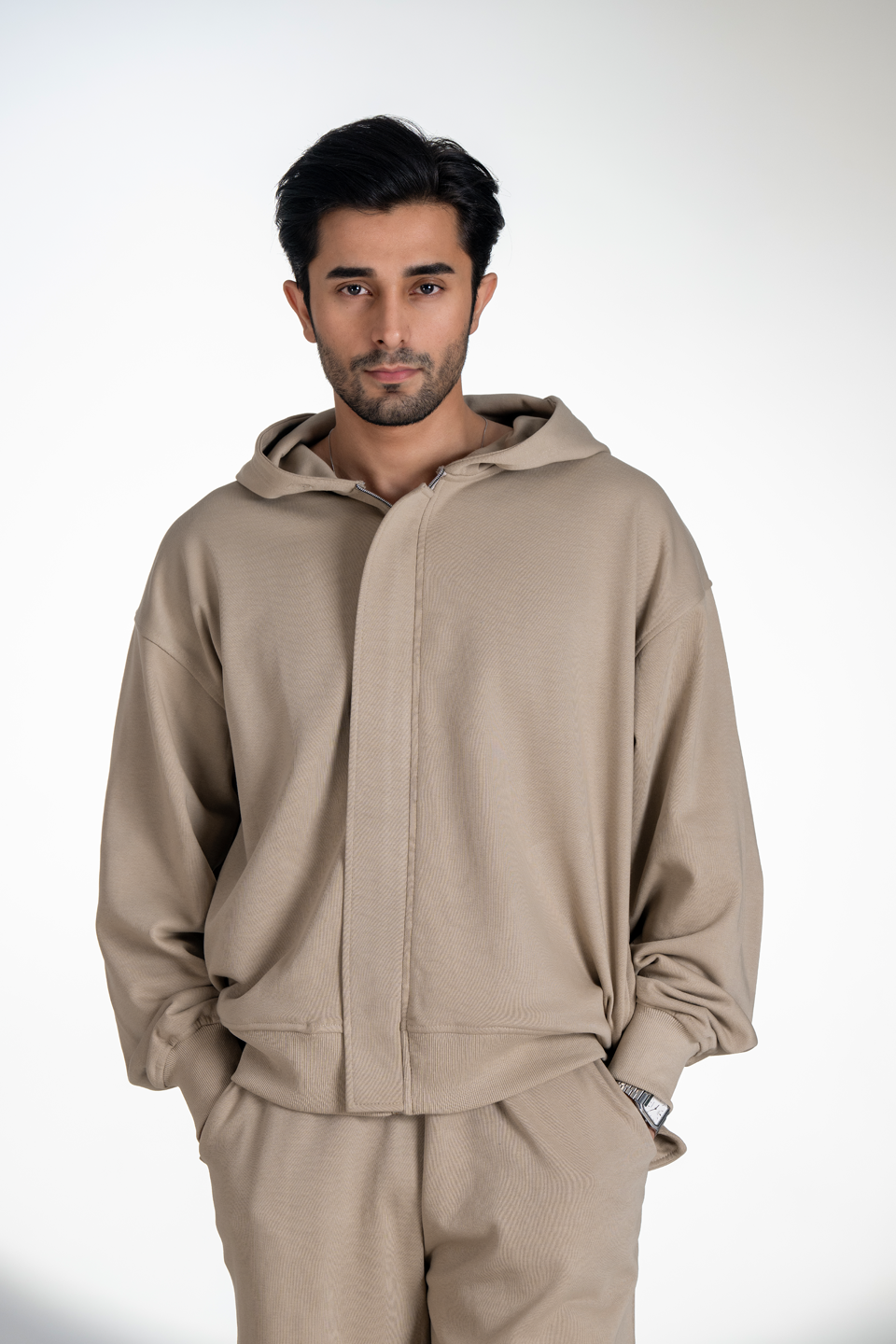 French Terry Zipper Hoodie (Beige)