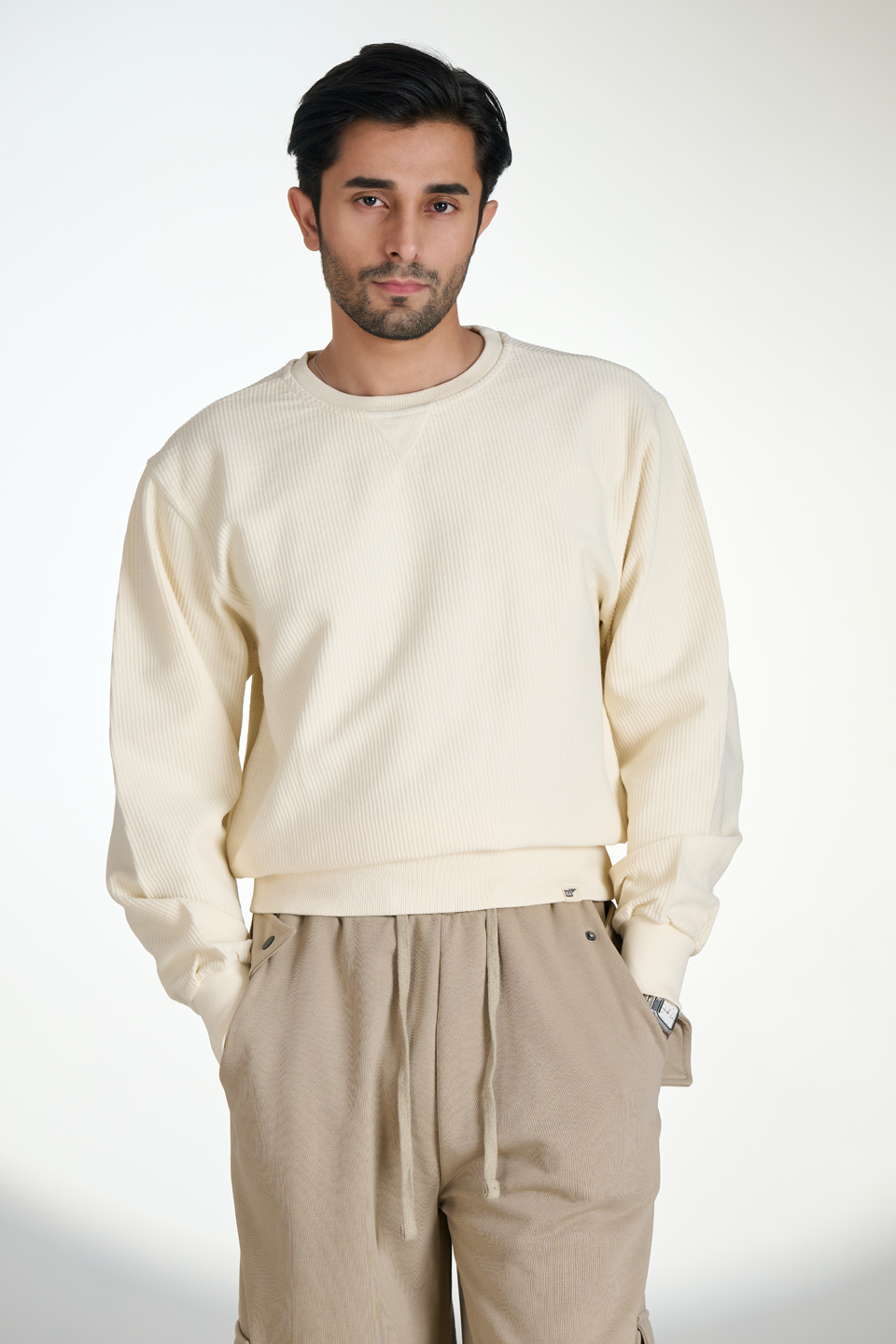 Corduroy Crew Neck Sweatshirt (Creme)