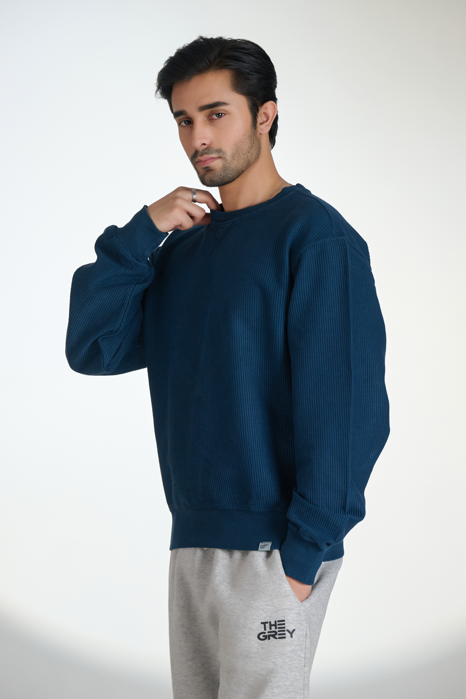 Corduroy Crew Neck Sweatshirt (Navy Blue)