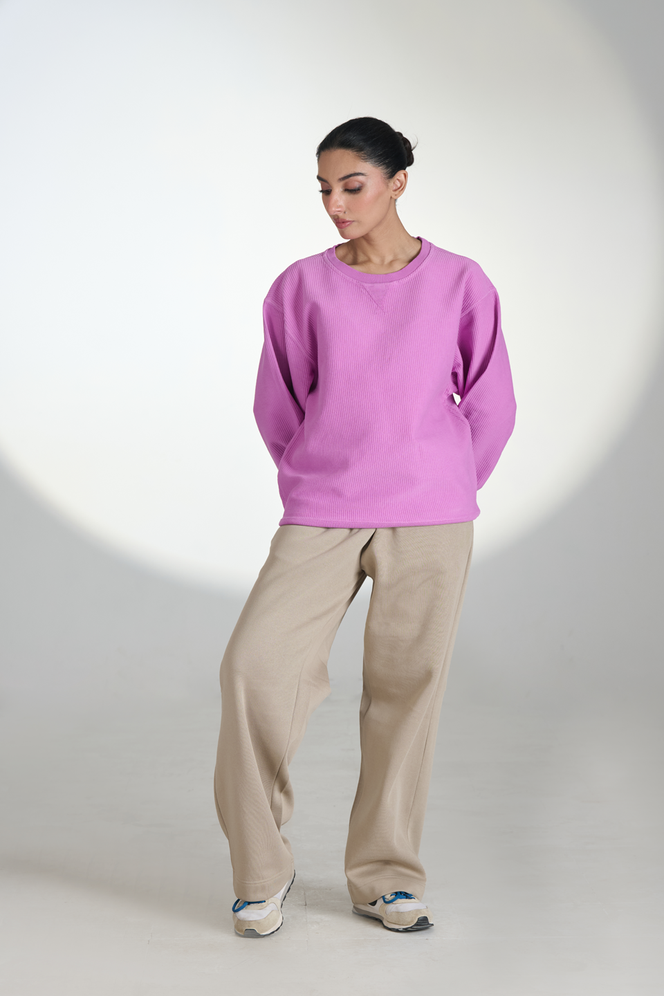 Corduroy Crew Neck Sweatshirt (Pink)