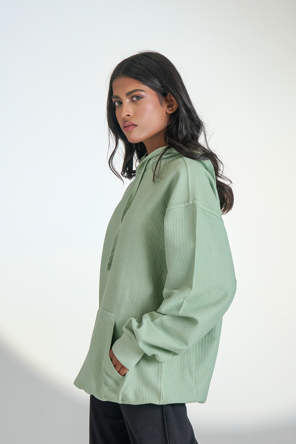 Corduroy Pull Over Hoodie (Mint Green)
