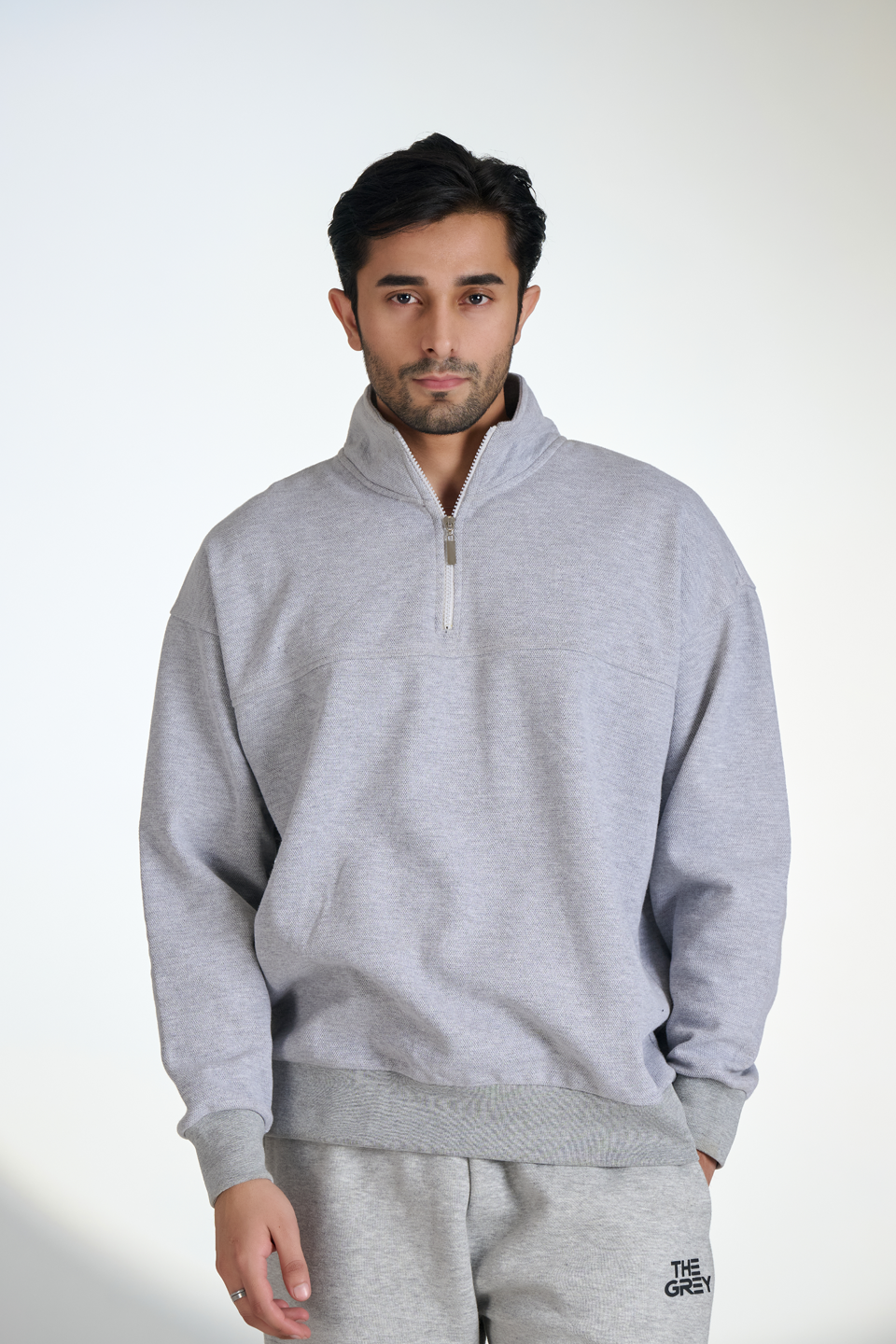 Pique Fleece Half Zipper Neck Sweatshirt (Heather Grey)