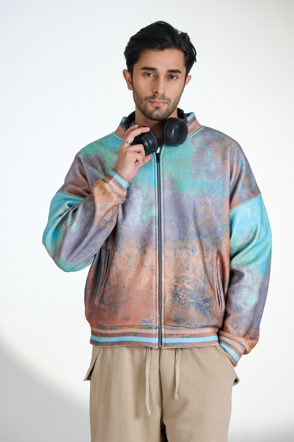 Polar Fleece Digital Print Zipper Bomber (Rust Diffuse)