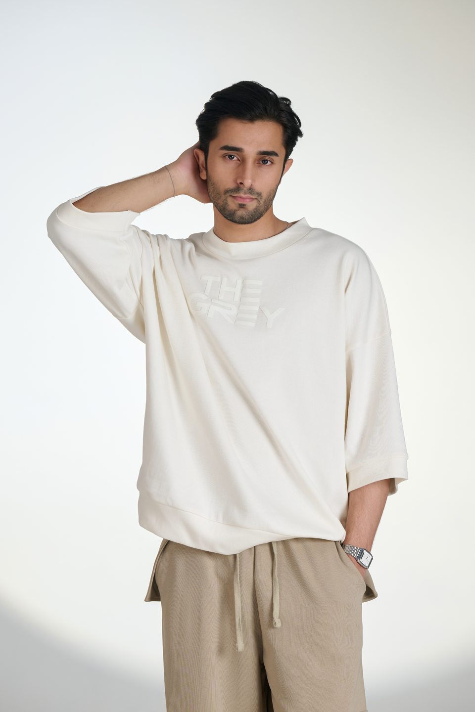 Interlock Mock Neck T-Shirt (Creme)