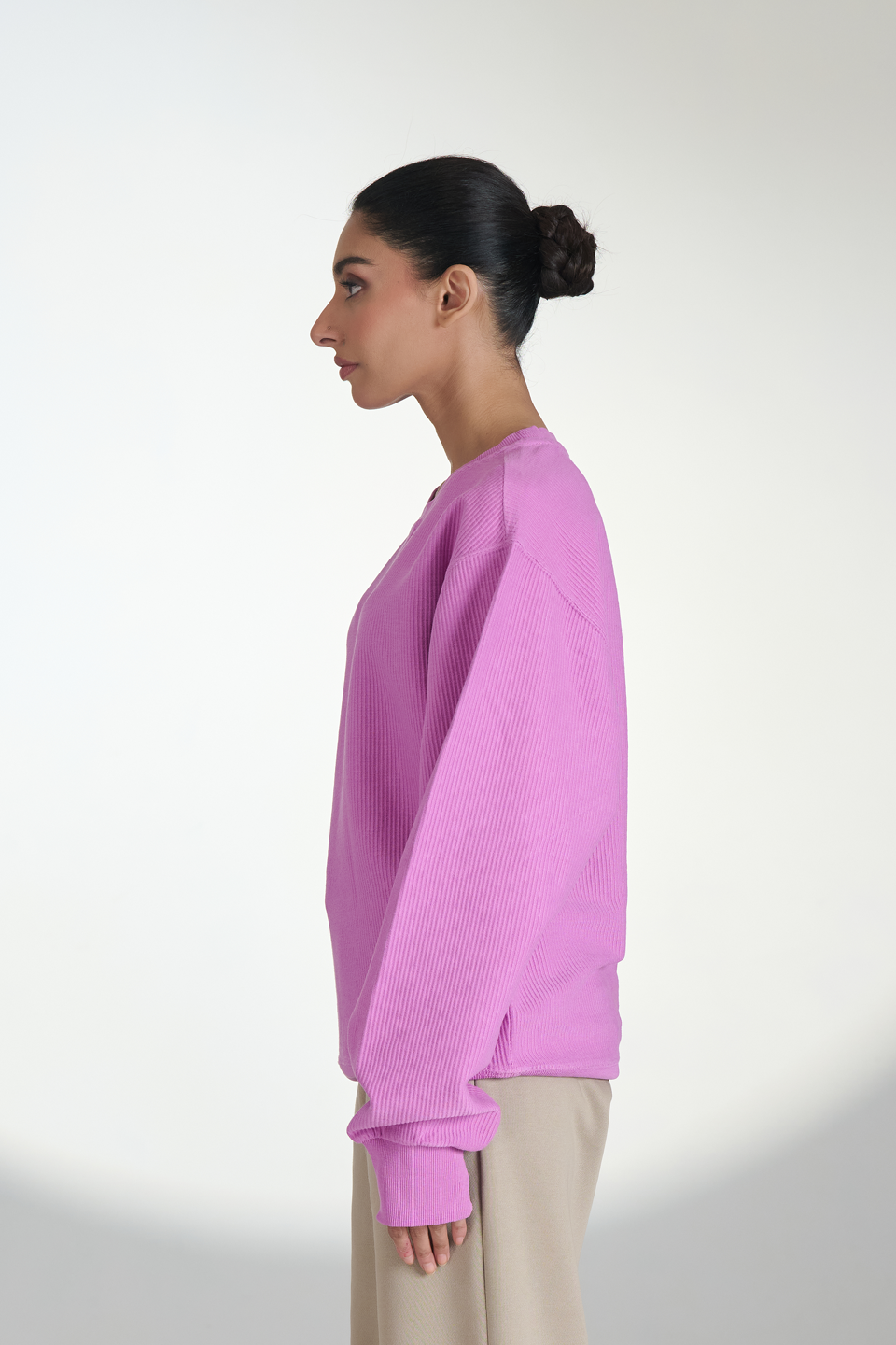 Corduroy Crew Neck Sweatshirt (Pink)