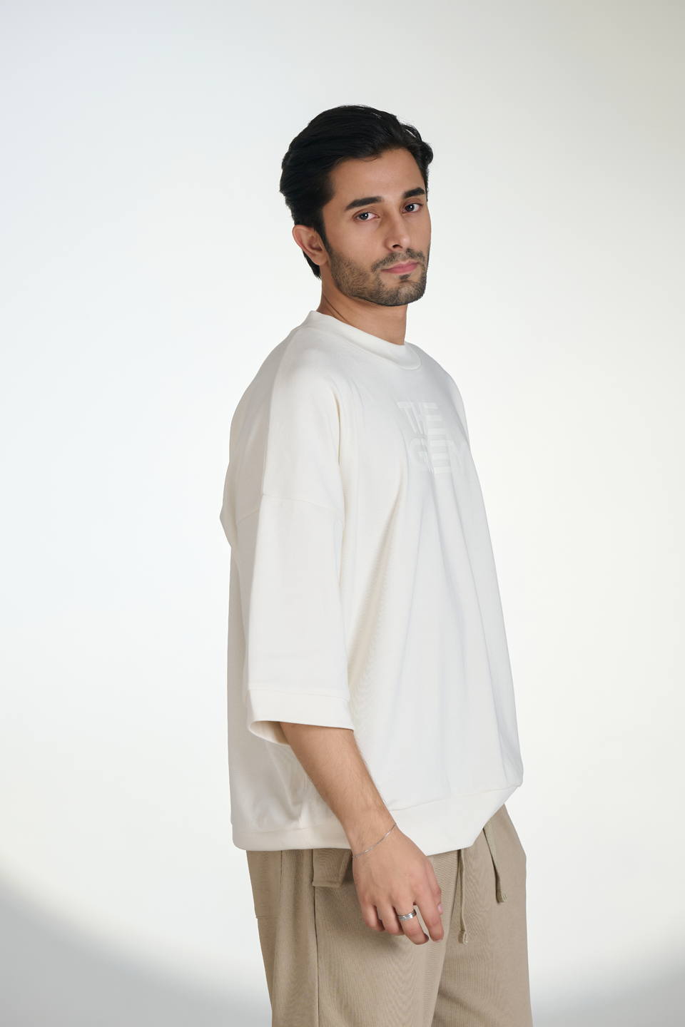 Interlock Mock Neck T-Shirt (Creme)