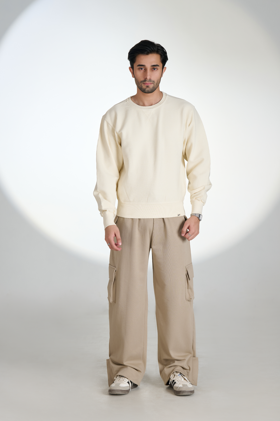 Corduroy Crew Neck Sweatshirt (Creme)