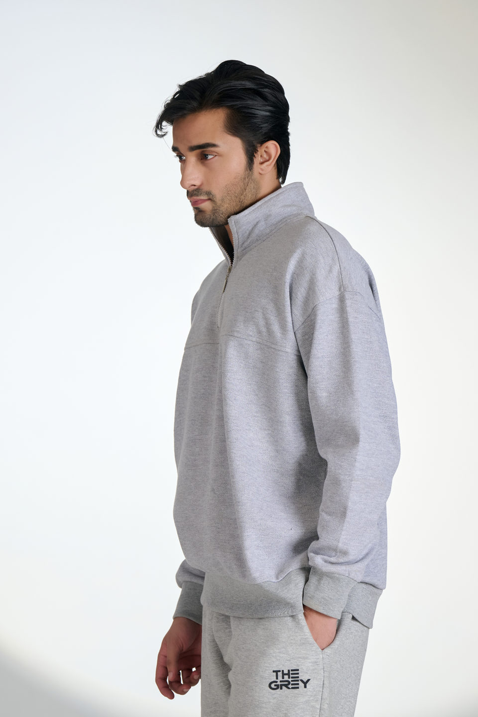 Pique Fleece Half Zipper Neck Sweatshirt (Heather Grey)