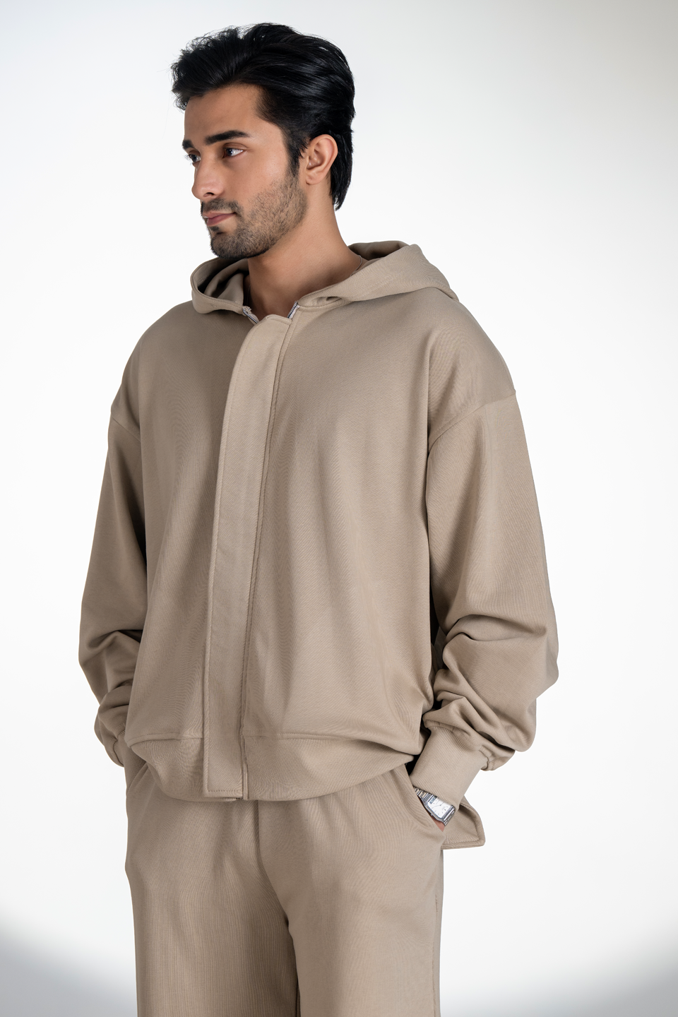 French Terry Zipper Hoodie (Beige)