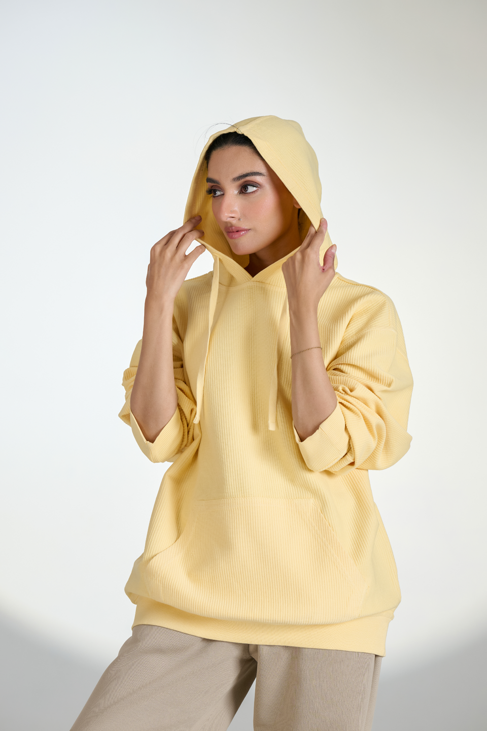 Corduroy Pull Over Hoodie (Yellow)