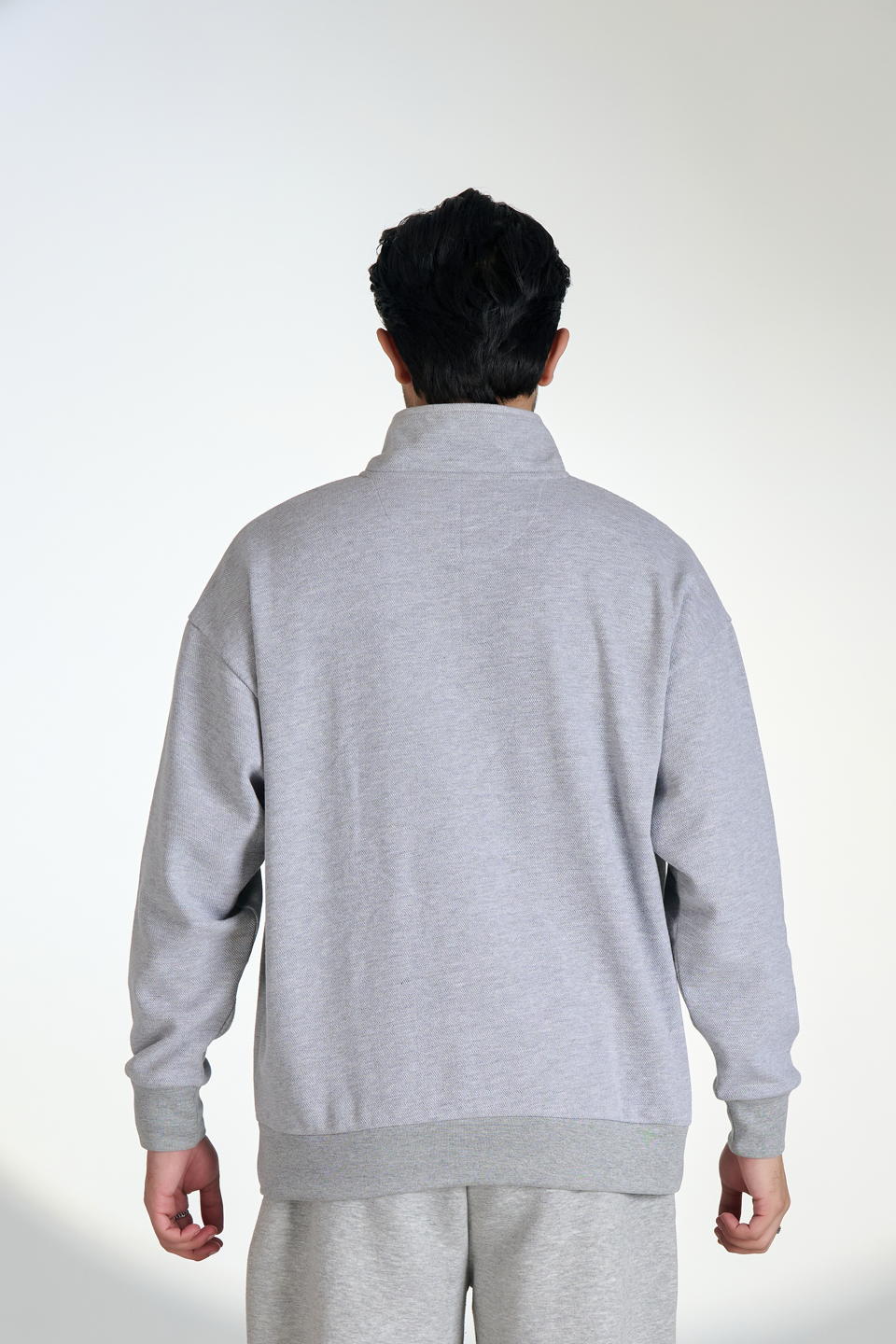 Pique Fleece Half Zipper Neck Sweatshirt (Heather Grey)