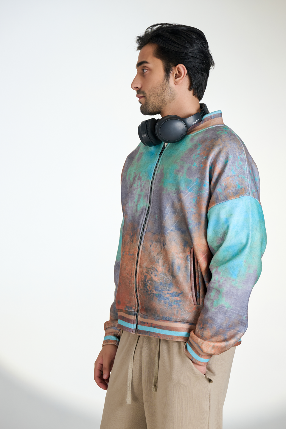 Polar Fleece Digital Print Zipper Bomber (Rust Diffuse)