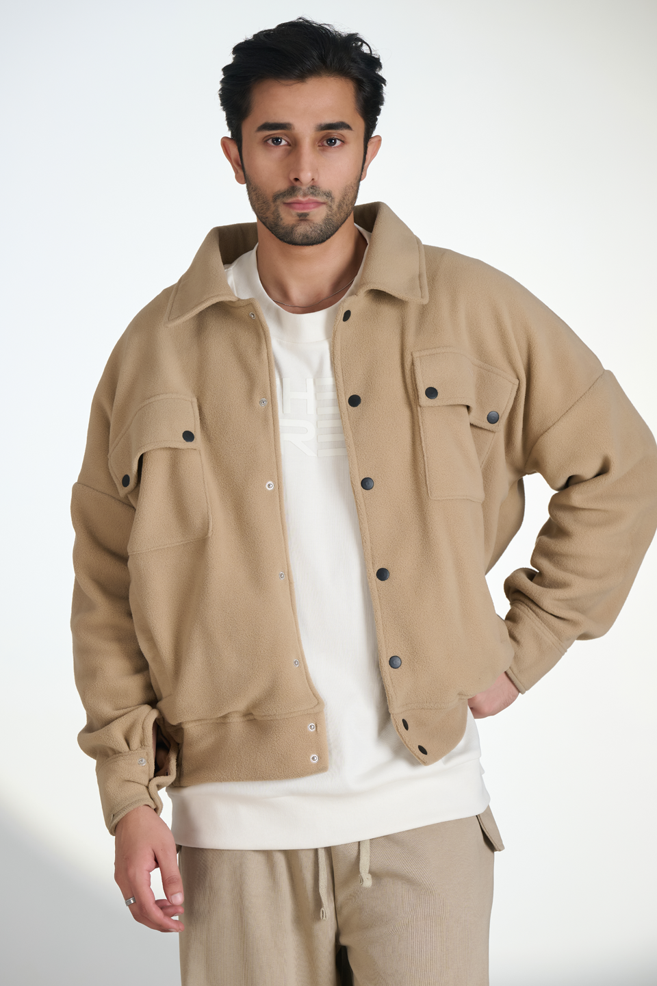 Polar Fleece Multi pocket Jacket (Beige)