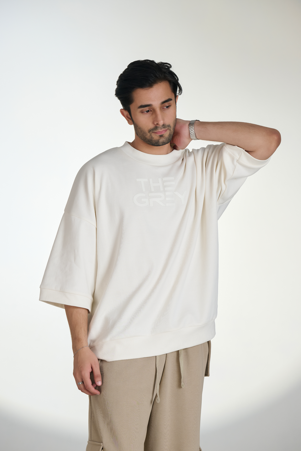 Interlock Mock Neck T-Shirt (Creme)
