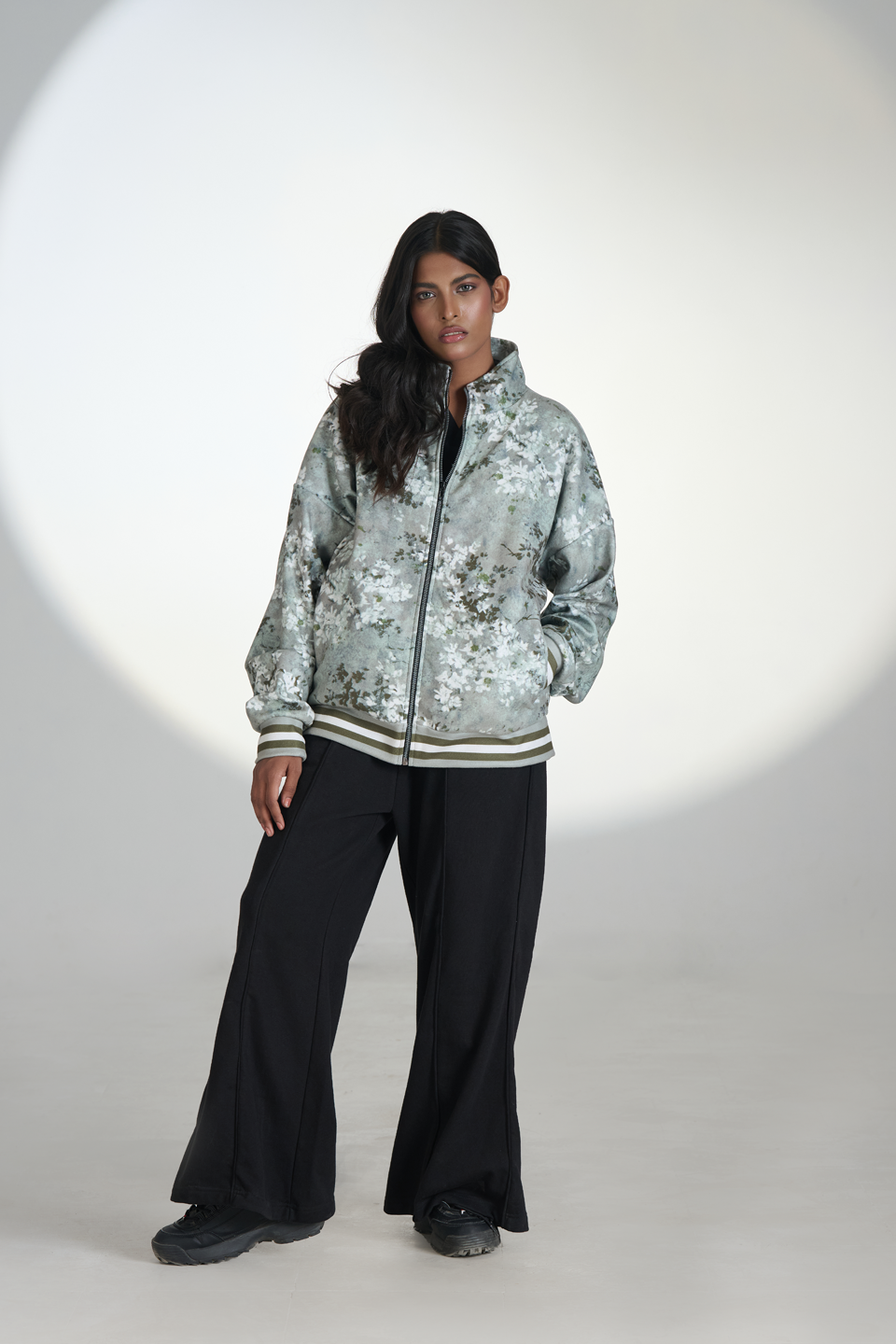 Polar Fleece Digital Print High Neck Zipper (Foliage)