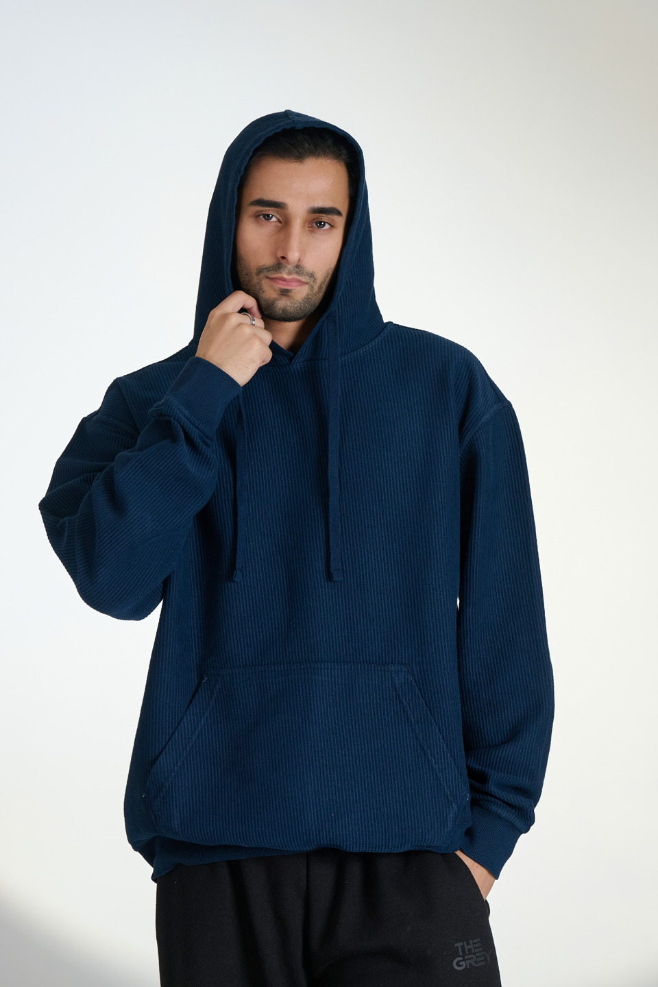 Corduroy Pull Over Hoodie (Navy)