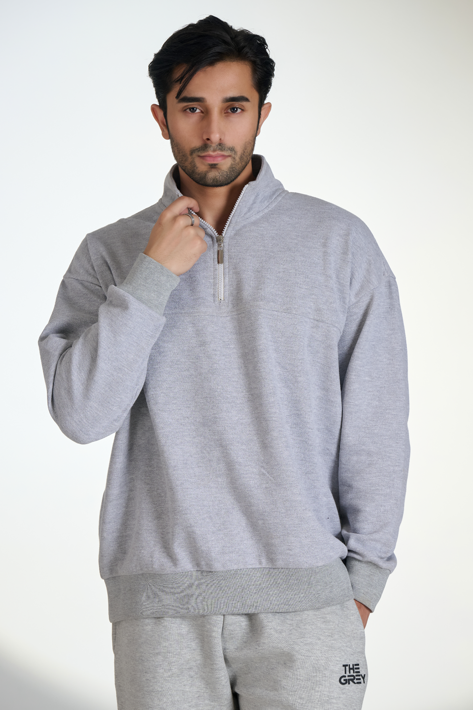 Pique Fleece Half Zipper Neck Sweatshirt (Heather Grey)