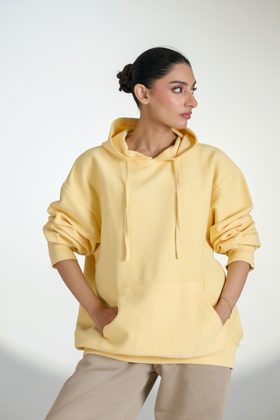 Corduroy Pull Over Hoodie (Yellow)