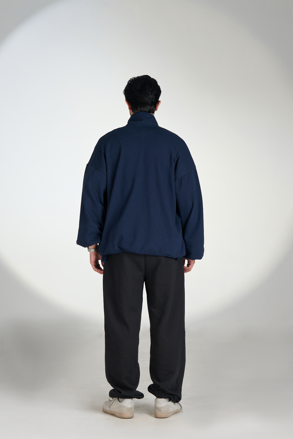 Interlock Exaggerated Sleeves Zipper Jacket (Navy Blue)