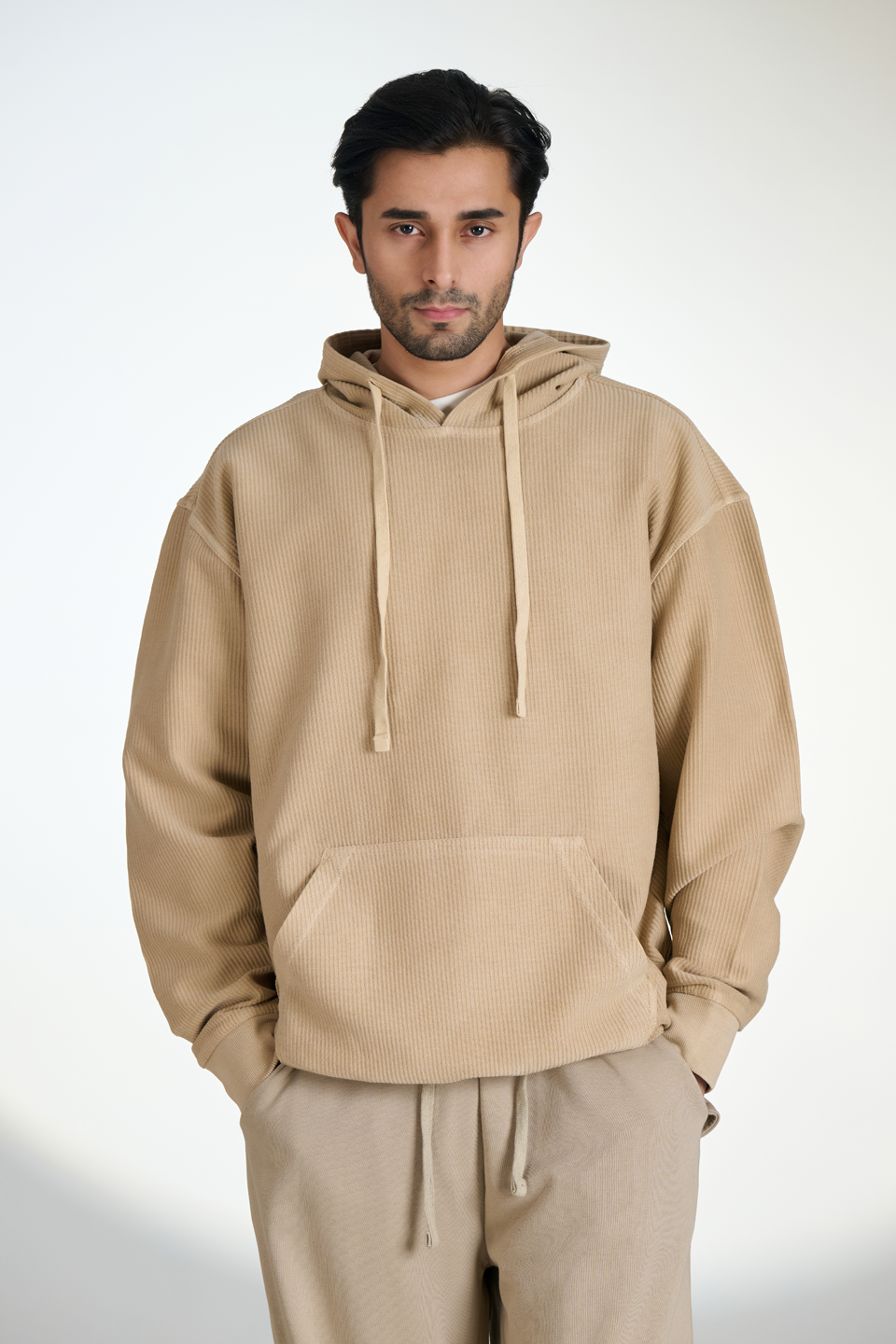 Corduroy Pull Over Hoodie (Beige)