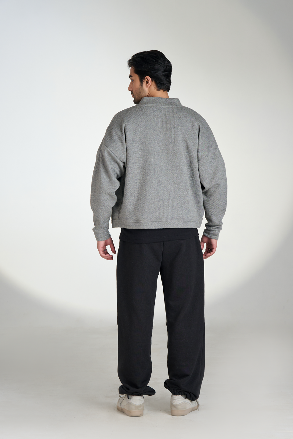 Jacquard Knit Button-Down Bomber (Heather-Grey)