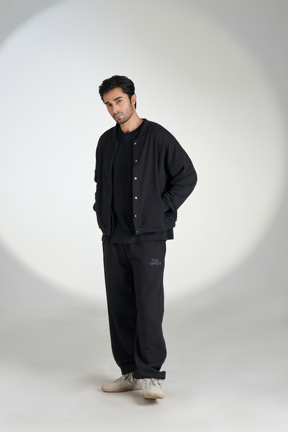 French Terry Button-Down Bomber (Black)