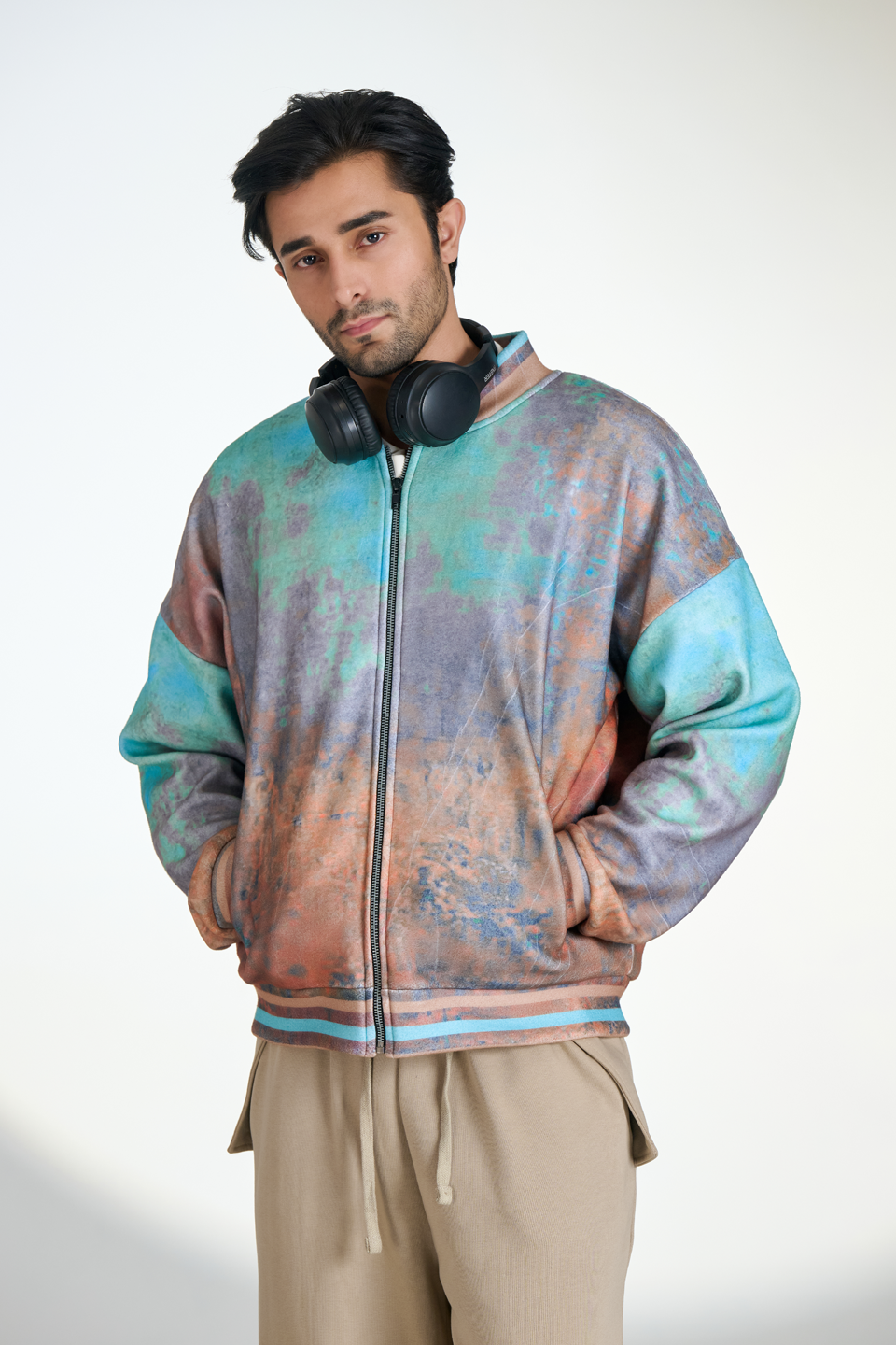 Polar Fleece Digital Print Zipper Bomber (Rust Diffuse)
