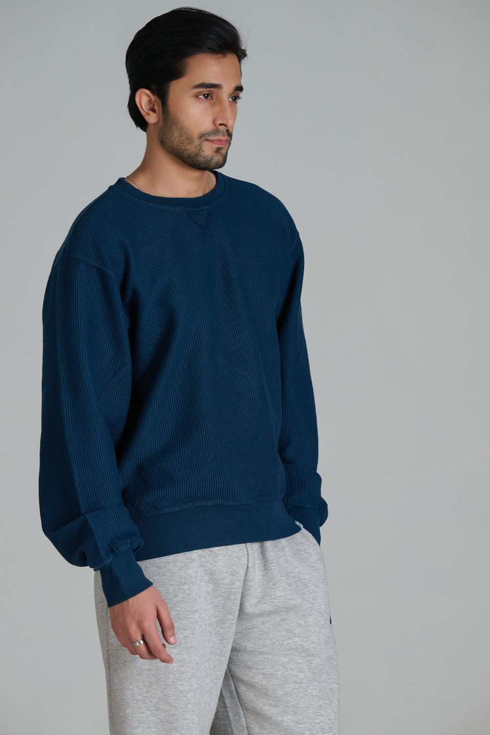 Corduroy Crew Neck Sweatshirt (Navy Blue)