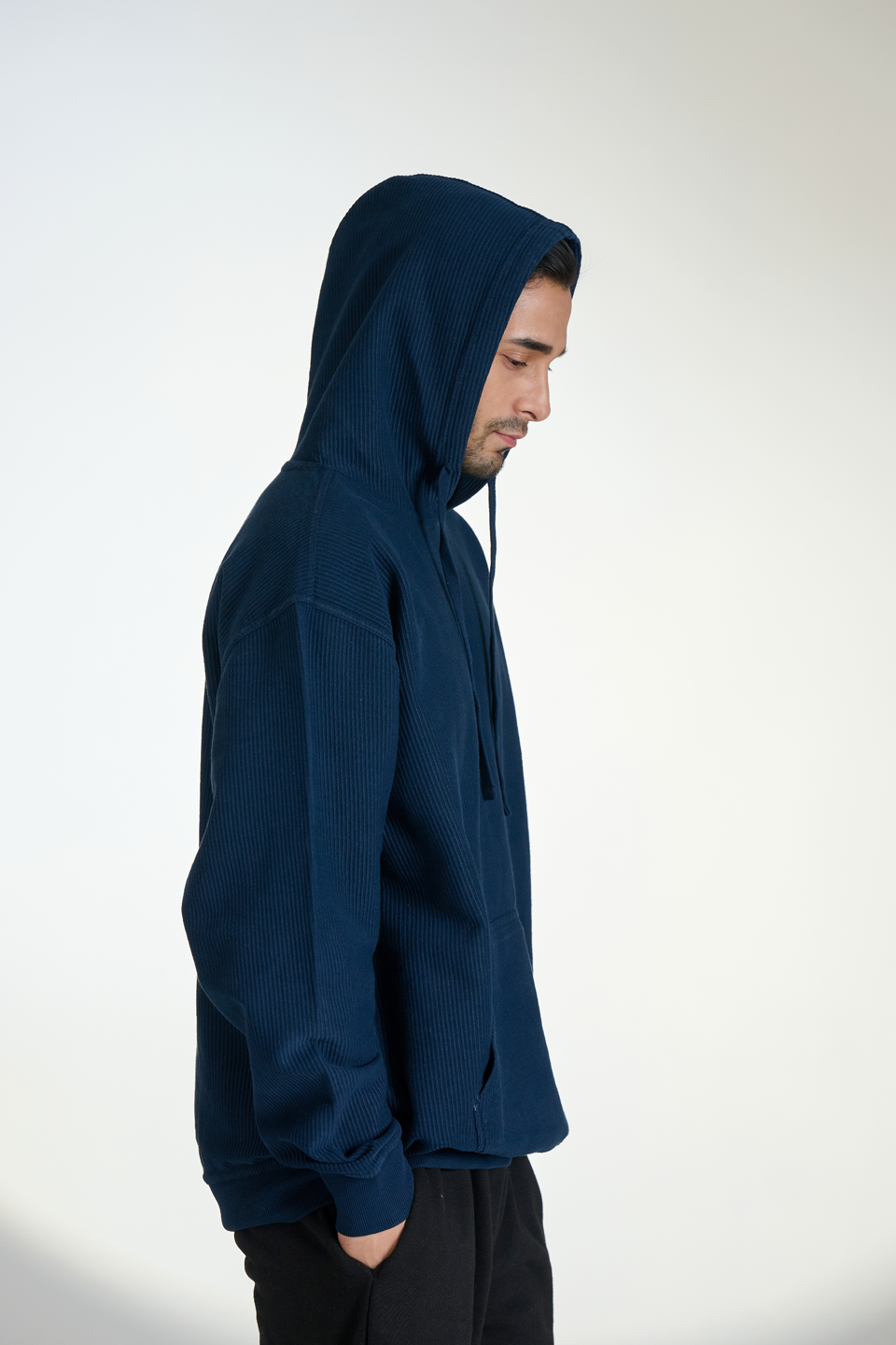 Corduroy Pull Over Hoodie (Navy)