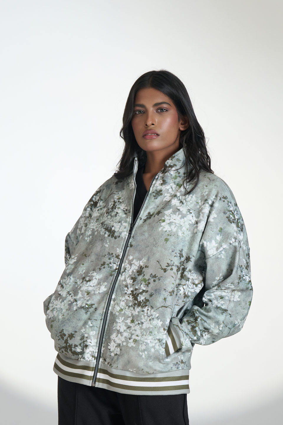 Polar Fleece Digital Print High Neck Zipper (Foliage)