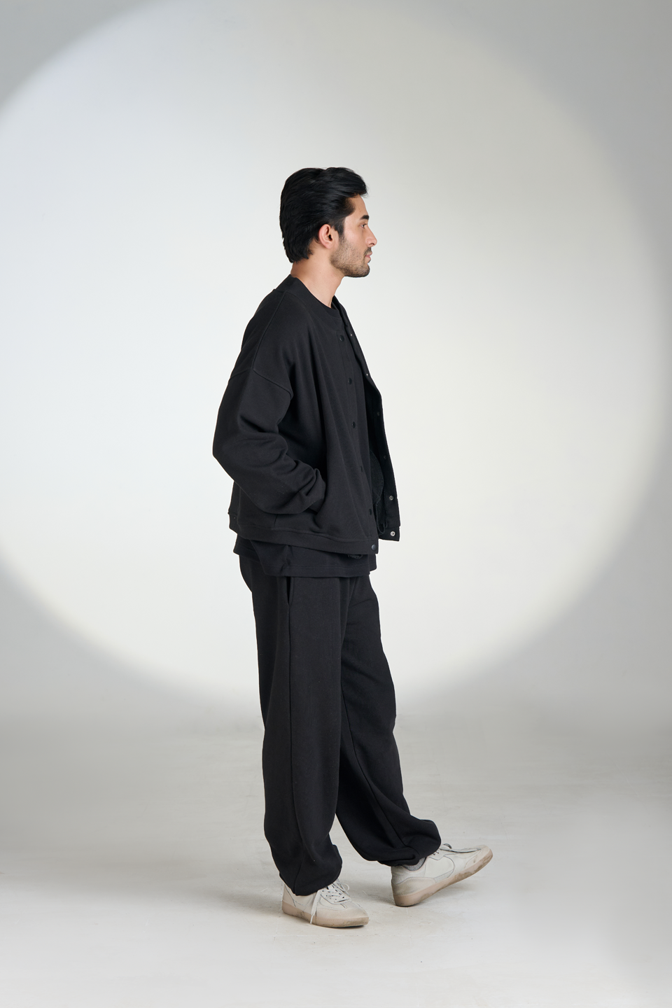 French Terry Button-Down Bomber (Black)