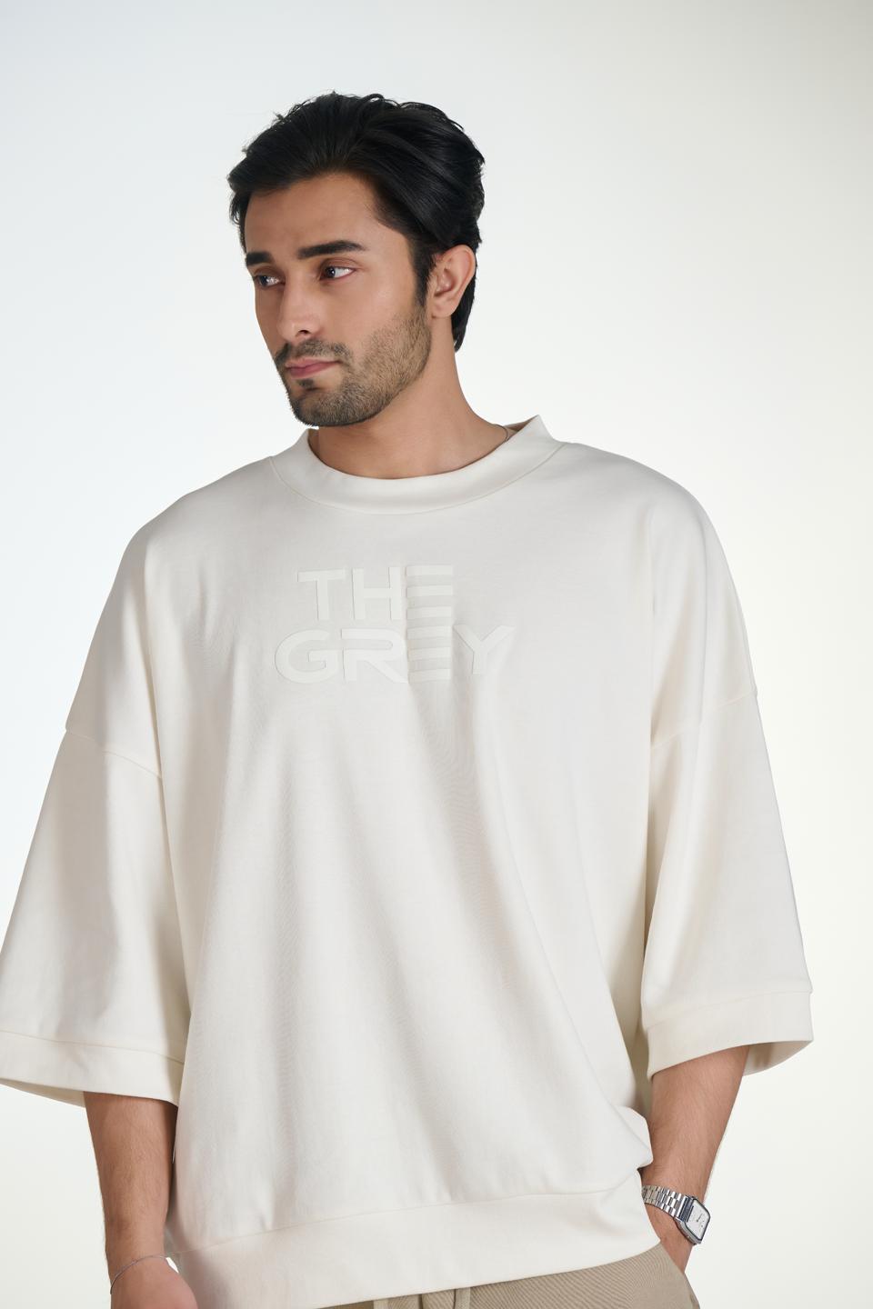 Interlock Mock Neck T-Shirt (Creme)