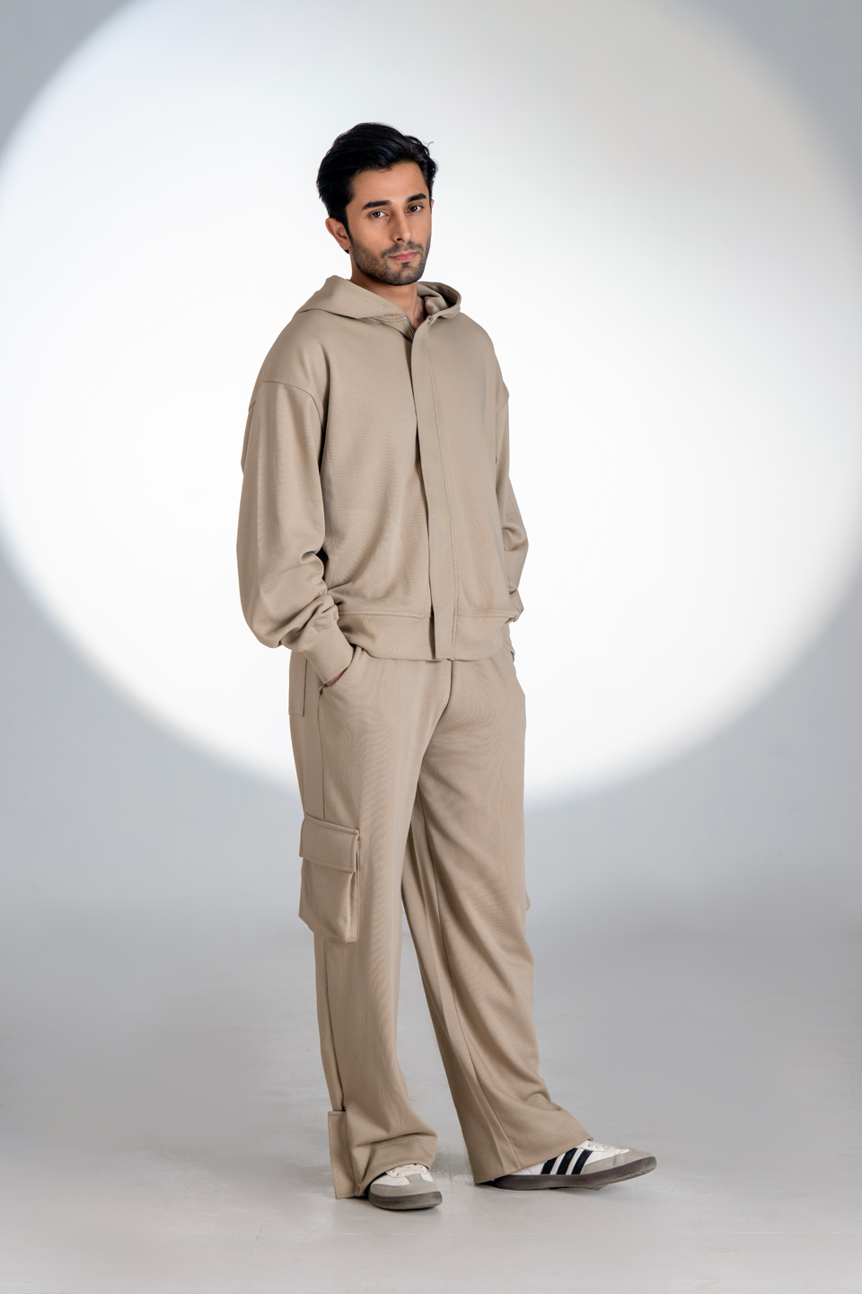 French Terry Multi Pocket Cargo Trousers (Beige)