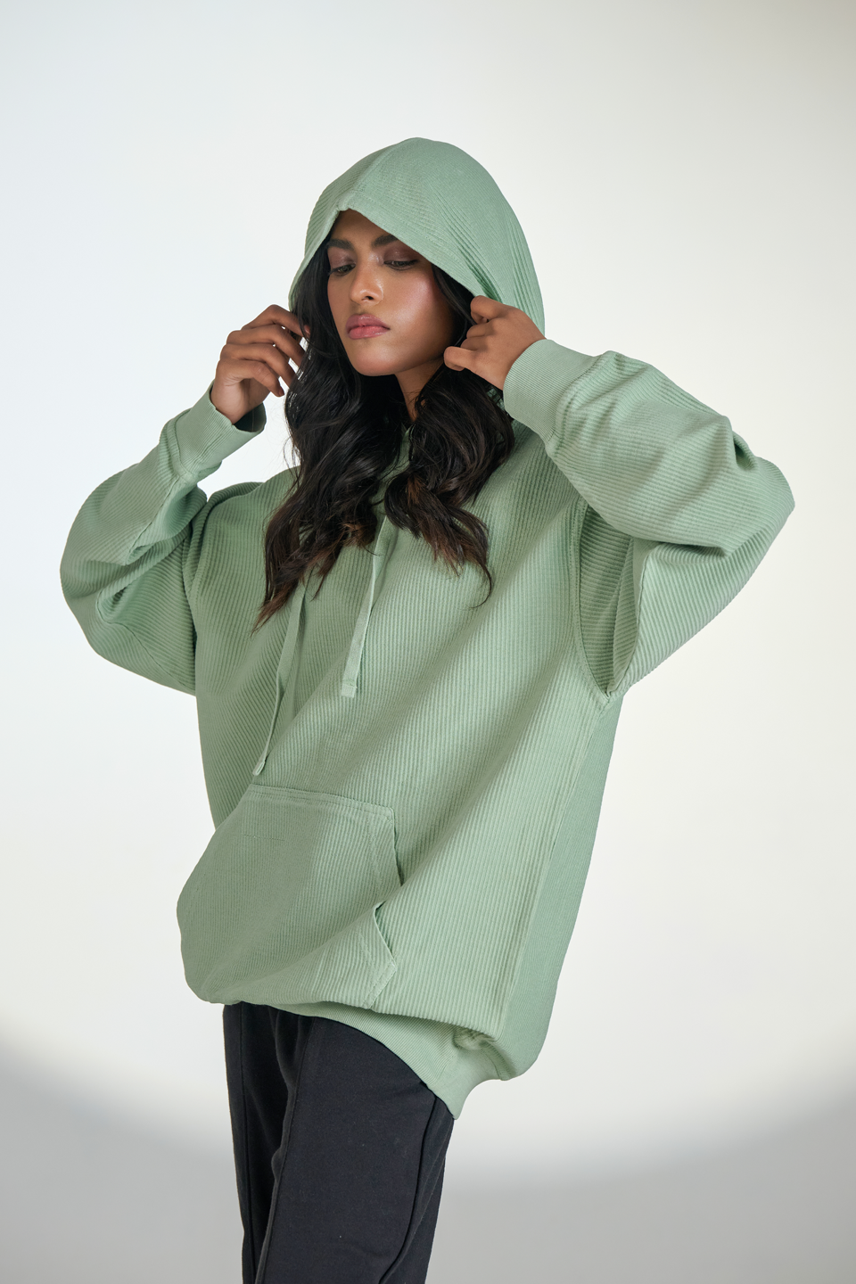 Corduroy Pull Over Hoodie (Mint Green)