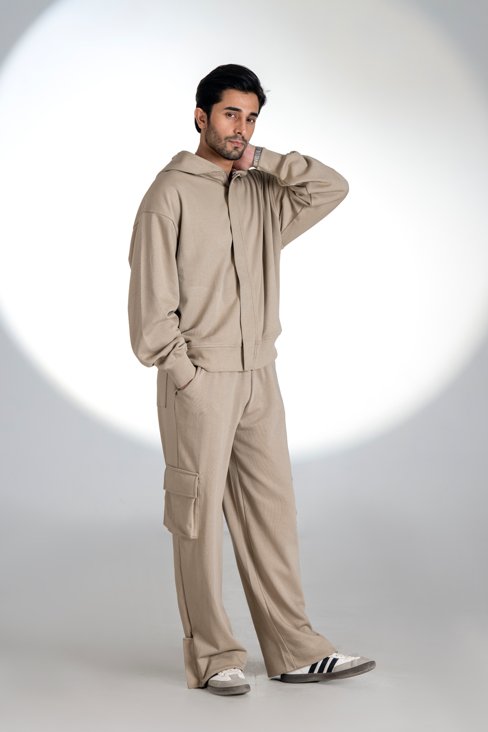 French Terry Zipper Hoodie (Beige)