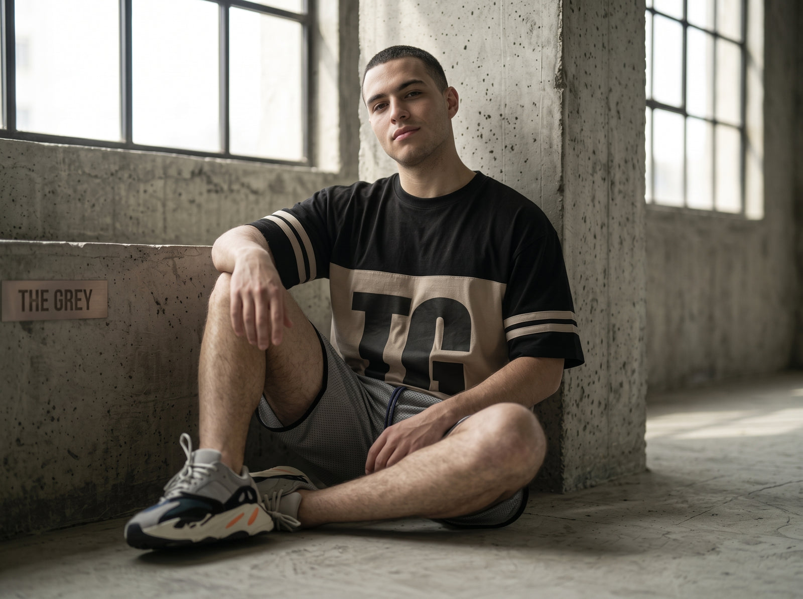 BLACK & BEIGE JERSEY DROP SHOULDER T-SHIRT