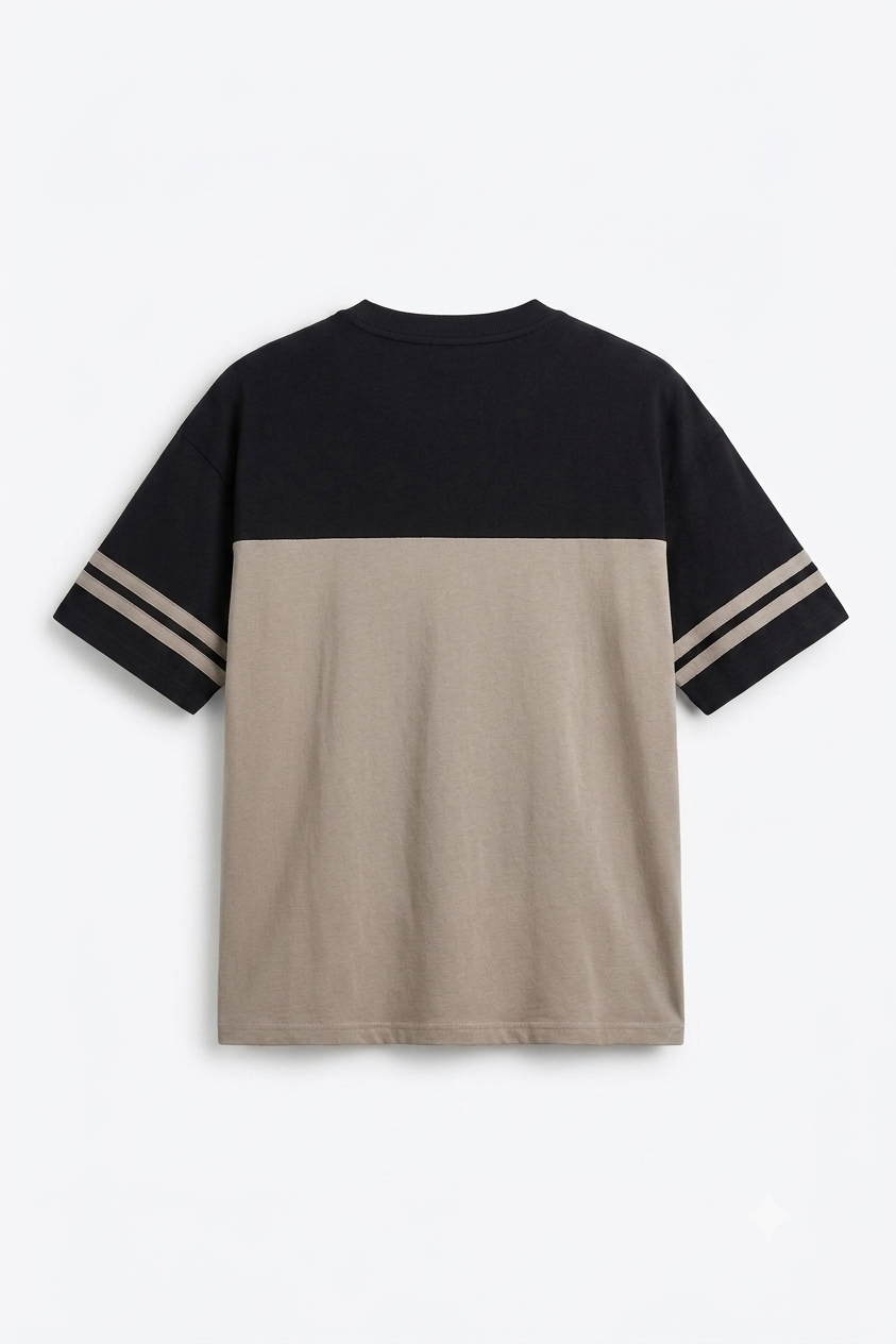 BLACK & BEIGE JERSEY DROP SHOULDER T-SHIRT