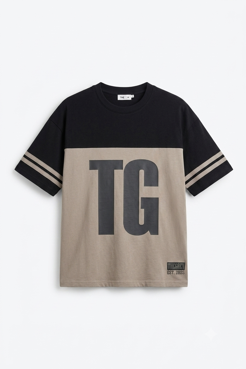 BLACK & BEIGE JERSEY DROP SHOULDER T-SHIRT