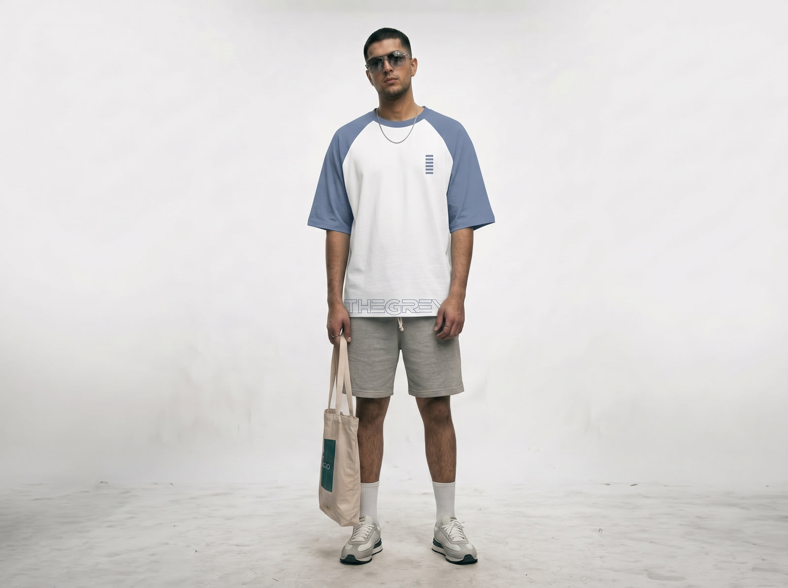 RAGLAN SLEEVE BLUE & WHITE JERSEY T-SHIRT